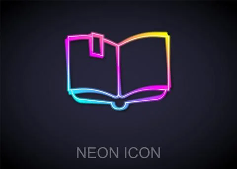 Glowing neon line Open book icon isolated on black background.  Vector Stock Illustration