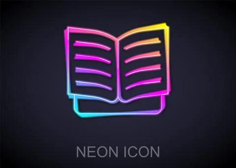 Glowing neon line Open book icon isolated on black background.  Vector Stock Illustration