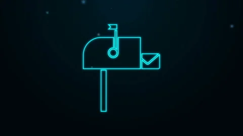 Glowing neon line Open mail box icon isolated on black background. Mailbox icon Stock Footage 139600658