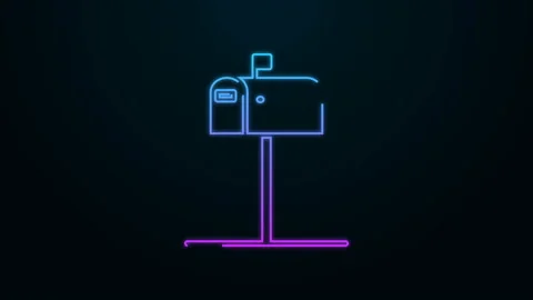 Glowing neon line Open mail box icon isolated on black background. Mailbox icon Stock Footage 139999624