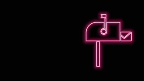 Glowing neon line Open mail box icon isolated on black background. Mailbox icon Stock Footage 141090969