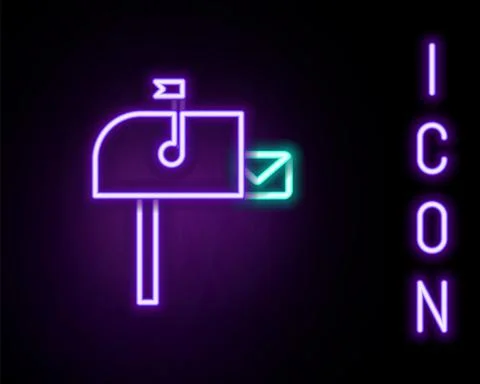 Glowing neon line Open mail box icon isolated on black background. Mailbox icon Stock Illustration