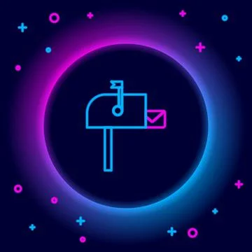 Glowing neon line Open mail box icon isolated on black background. Mailbox icon Stock Illustration