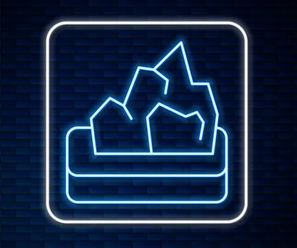 Glowing neon line Ore mining icon isolated on brick wall background.  Vector Stock Illustration