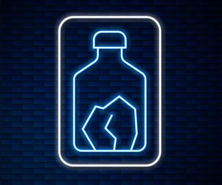 Glowing neon line Ore mining icon isolated on brick wall background.  Vector Stock Illustration