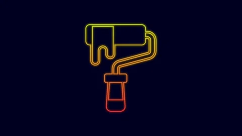 Glowing neon line Paint roller brush icon isolated on blue background. 4K Video Video stock 227233938