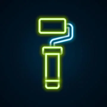 Glowing neon line Paint roller brush icon isolated on black background. Col.. Stock Illustration