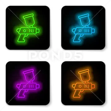 Glowing Neon Line Paint Spray Can Icon Isolated On Black