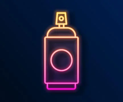 Glowing neon line Paint spray can icon isolated on black background.  Vector Stock Illustration