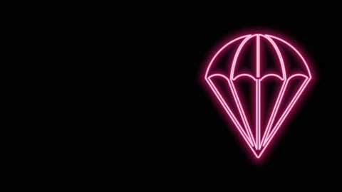 Glowing neon line Parachute icon isolated on black background. 4K Video motion Stock Footage 141016899
