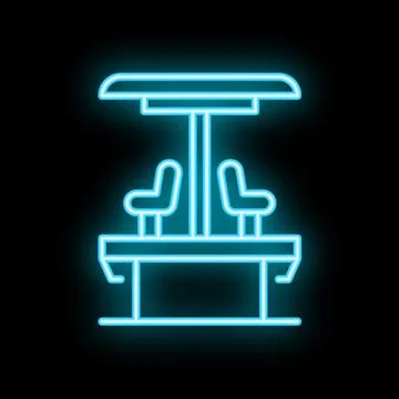 Glowing neon line park bench with canopy icon isolated on black background. I Stock Illustration