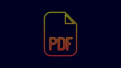 Glowing neon line PDF file document. Download pdf button icon isolated on blue Video stock 227212409