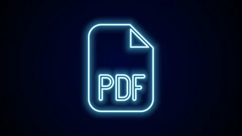 Glowing neon line PDF file document. Download pdf button icon isolated on black Video stock 227362103