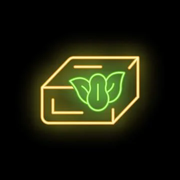 Glowing neon line peanut package icon isolated on black background Stock Illustration
