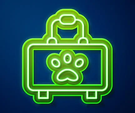 Glowing neon line Pet first aid kit icon isolated on blue background. Dog or  Stock Illustration