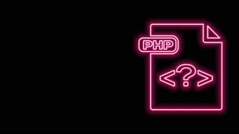 Glowing neon line PHP file document. Download php button icon isolated on black Stock Footage 141011051