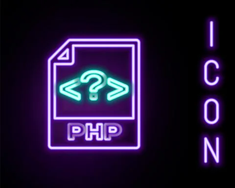 Glowing neon line PHP file document. Download php button icon isolated on black 스톡 일러스트