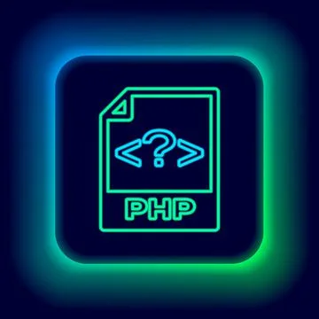 Glowing neon line PHP file document. Download php button icon isolated on black 스톡 일러스트