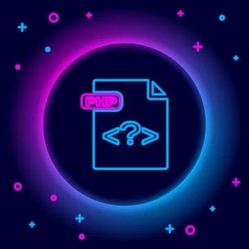 Glowing neon line PHP file document. Download php button icon isolated on black 스톡 일러스트