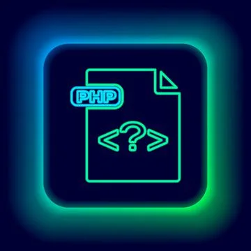 Glowing neon line PHP file document. Download php button icon isolated on black 스톡 일러스트