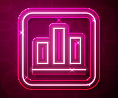 Glowing neon line Pie chart infographic icon isolated on red background. Diagram Stock Illustration