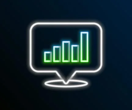 Glowing neon line Pie chart infographic icon isolated on black background Stock Illustration