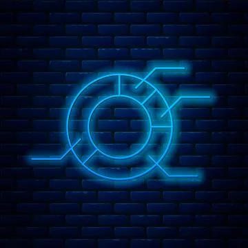 Glowing neon line Pie chart infographic icon isolated on brick wall backgro.. Stock Illustration