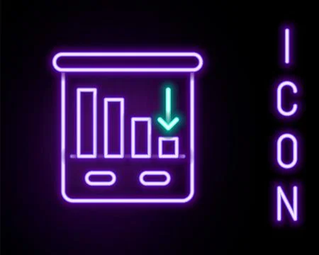 Glowing neon line Pie chart infographic icon isolated on black background. .. Stock Illustration