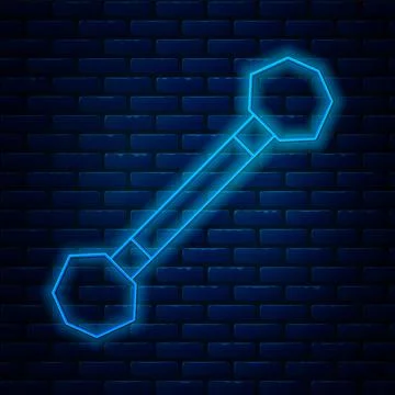 Glowing neon line Piercing icon isolated on brick wall background.  Vector Stock Illustration