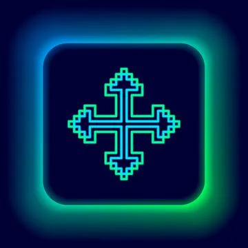 Glowing neon line Pixel arrows in four directions icon isolated on black Stock Illustration