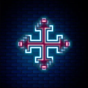 Glowing neon line Pixel arrows in four directions icon isolated on brick wall 스톡 일러스트