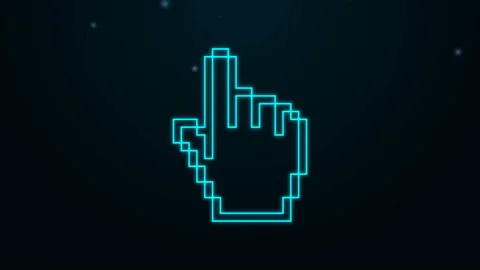 Glowing neon line Pixel hand cursor icon isolated on black background. Pointer Stock Footage 139499746