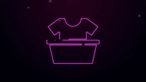 Glowing neon line Plastic basin with shirt icon isolated on black background Stock Footage 144453870