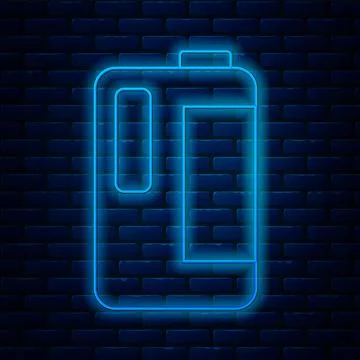 Glowing neon line Plastic bottle with handle for milk icon isolated on brick Illustration