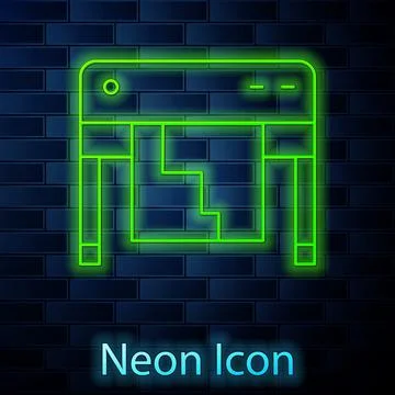 Glowing neon line Plotter icon isolated on brick wall background. Large format Stock Illustration