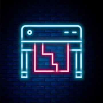 Glowing neon line Plotter icon isolated on brick wall background. Large format Illustrazione stock