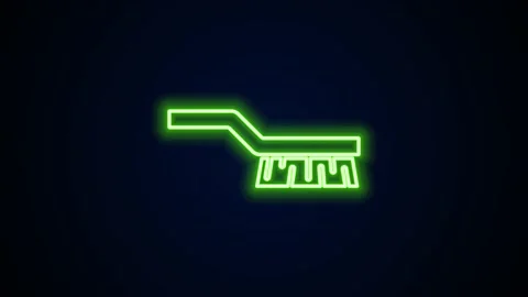 Glowing neon line Pool table brush icon isolated on black background. Biliard Stock Footage 148444120