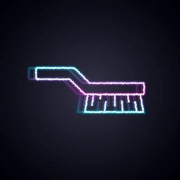 Glowing neon line Pool table brush icon isolated on black background. Biliard Stock Illustration