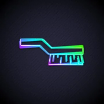 Glowing neon line Pool table brush icon isolated on black background. Biliard Stock Illustration