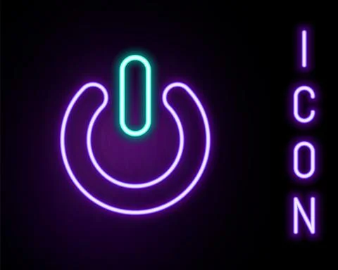 Glowing neon line Power button icon isolated on black background. Start sign Stock Illustration
