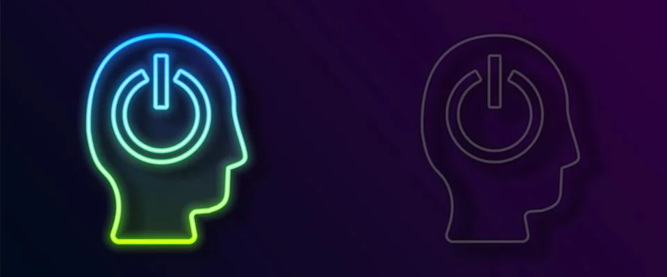Glowing neon line Power button icon isolated on black background. Start sign Stock Illustration