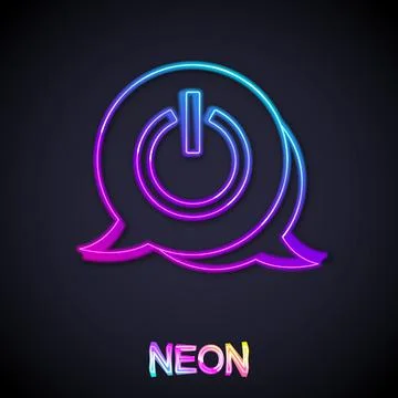 Glowing neon line Power button icon isolated on black background. Start sign Stock Illustration