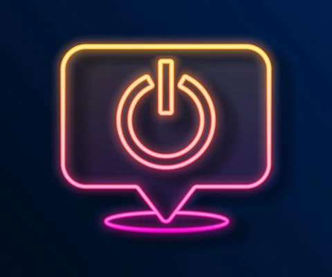 Glowing neon line Power button icon isolated on black background. Start sign Stock Illustration