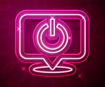 Glowing neon line Power button icon isolated on red background. Start sign Illustrazione stock