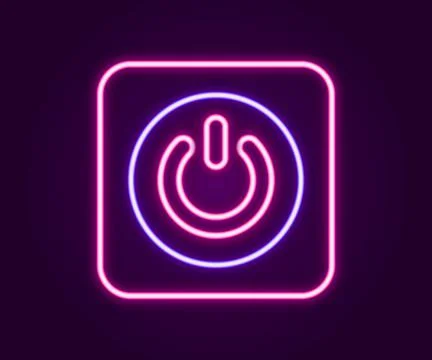 Glowing neon line Power button icon isolated on black background. Start sign. Stock Illustration