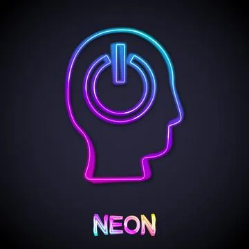 Glowing neon line Power button icon isolated on black background. Start sign Stock Illustration