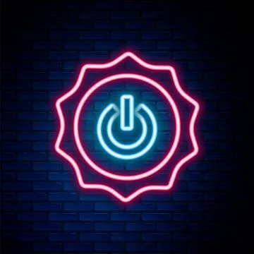 Glowing neon line Power button icon isolated on brick wall background. Star.. Stock Illustration