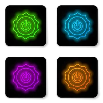 Glowing neon line Power button icon isolated on white background. Start sig.. Stock Illustration