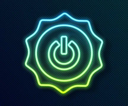 Glowing neon line Power button icon isolated on black background. Start sig.. Stock Illustration