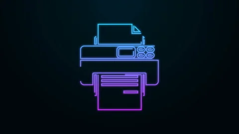 Glowing neon line Printer icon isolated on black background. 4K Video motion Stock Footage 139949274